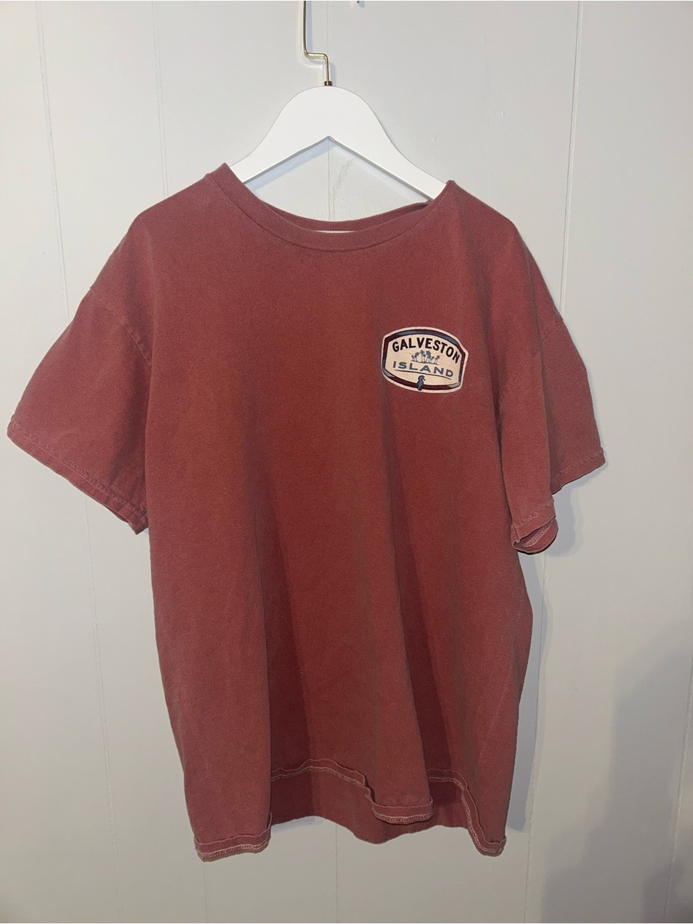 Blue 84 Men's Short-Sleeve Crewneck Tee in Faded Brick Red with Chest Patch